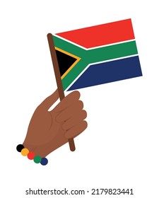 hand holding a south africa flag