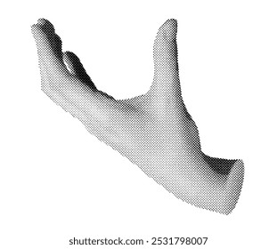 Hand holding space between fingers. Halftone style vector isolated on white background.