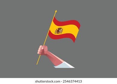 A hand holding a Spain flag, Flag of Spain national country symbol illustration Vector, Rectangle Spain flag illustration, Flat vector illustration
