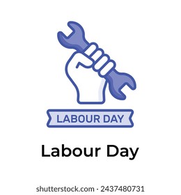 Hand holding spanner depicting concept icon of Labour Day in trendy style