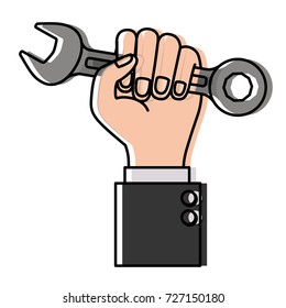 hand holding spanner flat icon watercolor silhouette vector illustration