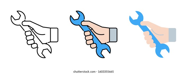 Hand Holding Spanner Icon Set Isolated On White Background For Web Design ,Service Concept