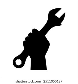 Hand holding spanner silhouette vector illustration design on white background.