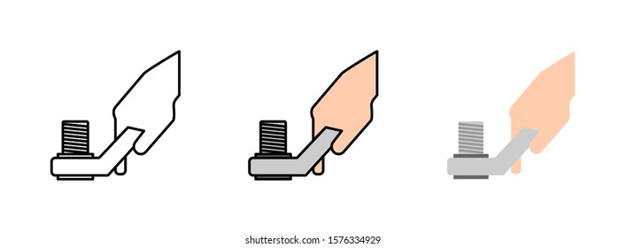hand holding spanner with tighten nut icon set isolated on white background for web design