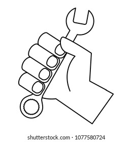 hand holding spanner tool repair