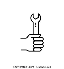 hand holding spanner tool repair vector, icon