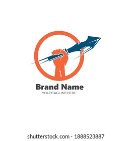 hand holding spear icon vector illustration design template