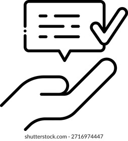 Mano que sostiene la burbuja del discurso con el icono de la marca de verificación