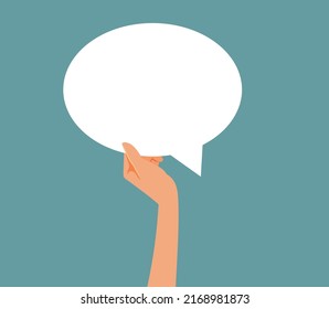 
Hand Holding Speech Bubble for Text Message Vector Design  Person talking concept illustration and words cloud shape
