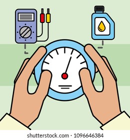 hand holding speedometer electrical car service maintenance