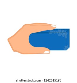 Hand holding a sponge. Vector illustration design