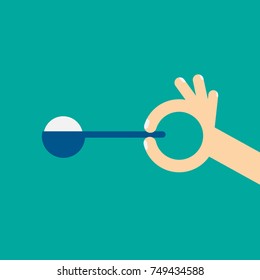 Hand holding spoon. Flat design. Vector illustration