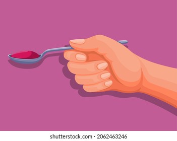 Hand Holding Spoon Liquid Or Syrup Symbol Cartoon Illustration Vector