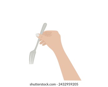Hand mit einem Löffel auf weißem Hintergrund.