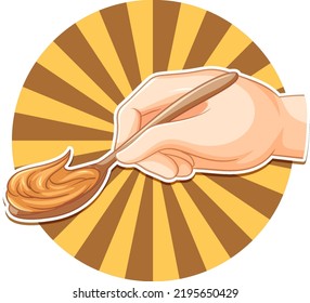 Hand holding spoon with peanut butter illustration