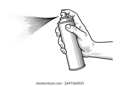Hand Holding Spray Can Aerosol Dispenser Outline Illustration Vector Graphic