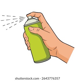 Hand holding spray can isolated vector illustration on white background
