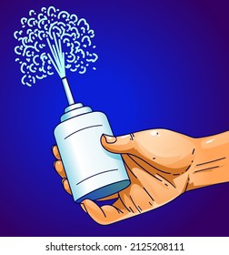 A hand holding the spray. Simple illustration. Vector illustration.