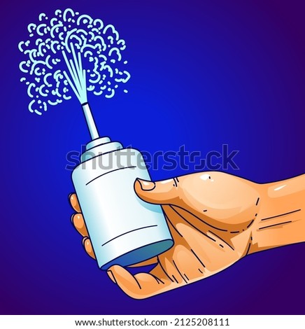 A hand holding the spray. Simple illustration. Vector illustration.