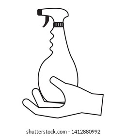 hand holding spray spring cleaning tool vector illustration