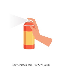 Hand holding spraying can, cleaning and housework concept vector Illustration on a white background