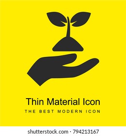 Hand holding up a sprout bright yellow material minimal icon or logo design