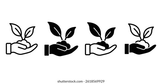 Hand Holding Sprout Icon Black and White Vector Graphic Design