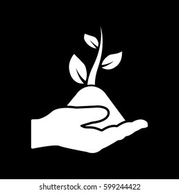 Hand holding sprout icon. Plant, organic, ecology, biology, spring symbol. Flat design. Stock - Vector illustration