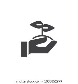 Hand holding sprout vector icon. filled flat sign for mobile concept and web design. Pant in hand simple solid icon. Symbol, logo illustration. Pixel perfect vector graphics