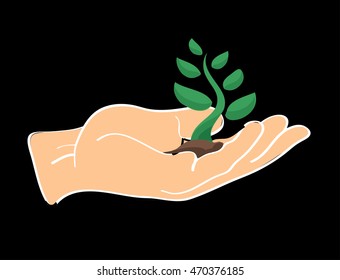 hand holding sprouts vector icon