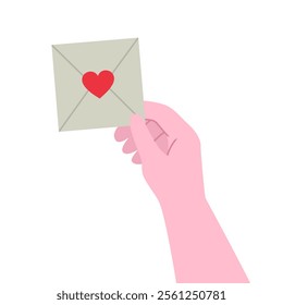 Hand holding square envelope with a red heart