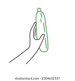 Calabaza con mano, zucchini. Un concepto equilibrado de alimentación sana y dieta vegetariana. Ilustración vectorial dibujada a mano.