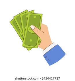 A hand holding a stack of green bills