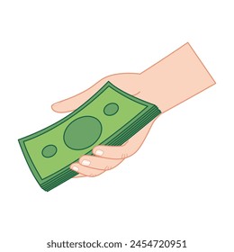 Hand Holding Stack Money. Flat, Vector, Illustration, Cartoon, EPS10. 