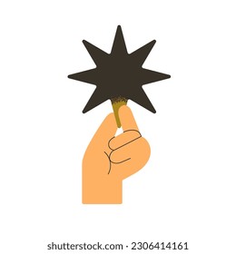 Hand holding star. Abstract creative element, reward and success symbol, octagram. Benefit, bonus, award and prize. Creativity, idea concept. Flat vector illustration isolated on white background