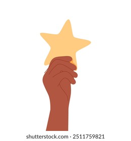 Hand holding star. Abstract creative element, reward and success symbol, octagram. Benefit, bonus, award and prize. Creativity, idea concept. Flat vector illustration isolated on white background