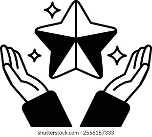 A hand is holding a star with a black and white center