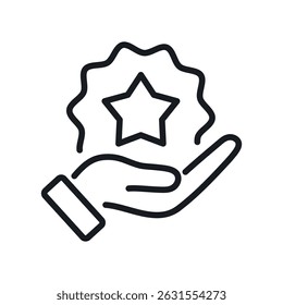 Hand holding star bonus outline icon