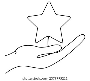 Hand, die den Stern kontinuierlich eine Linie zeichnet. Vektorgrafik einzeln auf Weiß.