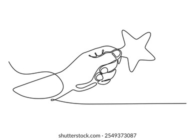 Hand holding star continuous one line icon drawing. Star single line vector illustration in doodle style. Premium quality contour linear sign design concept 