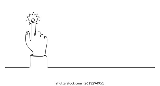 Hand holding star continuous one line drawing style. Online reviews and feedback. Ranking and rating of users, clients and customers. Vector illustration