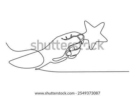 Hand holding star continuous one line icon drawing. Star single line vector illustration in doodle style. Premium quality contour linear sign design concept 