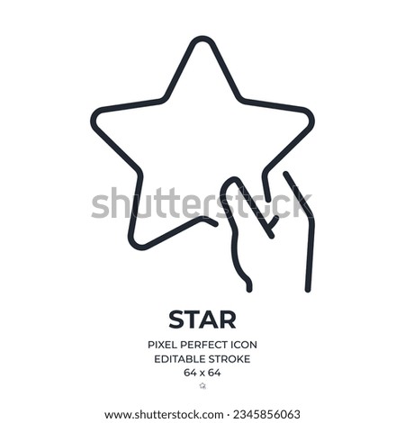 Hand holding star editable stroke outline icon isolated on white background flat vector illustration. Pixel perfect. 64 x 64.