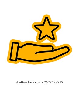 Hand holding a star icon representing reward or appreciation. Vector illustration.