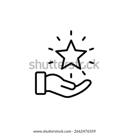 Hand holding star icon. Simple outline style. Person award sign, service quality, client rating, best rating, winner prize concept. Thin line symbol. isolated design