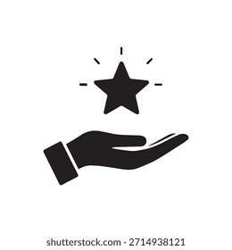 Mano que sostiene el símbolo del icono de la estrella de la calidad y la excelencia