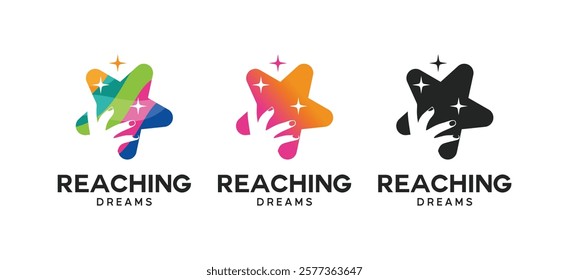 Hand holding star logo design. Logo reaching for the stars with a colorful concept