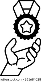 A hand holding a star and a medal