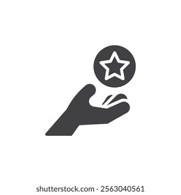 Hand holding a star vector icon. filled flat sign for mobile concept and web design. Customer Loyalty glyph icon. Feedback symbol, logo illustration. Vector graphics