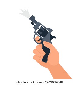 Hand Holding Starting Gun Icon. Clipart Image Isolated On White Background.